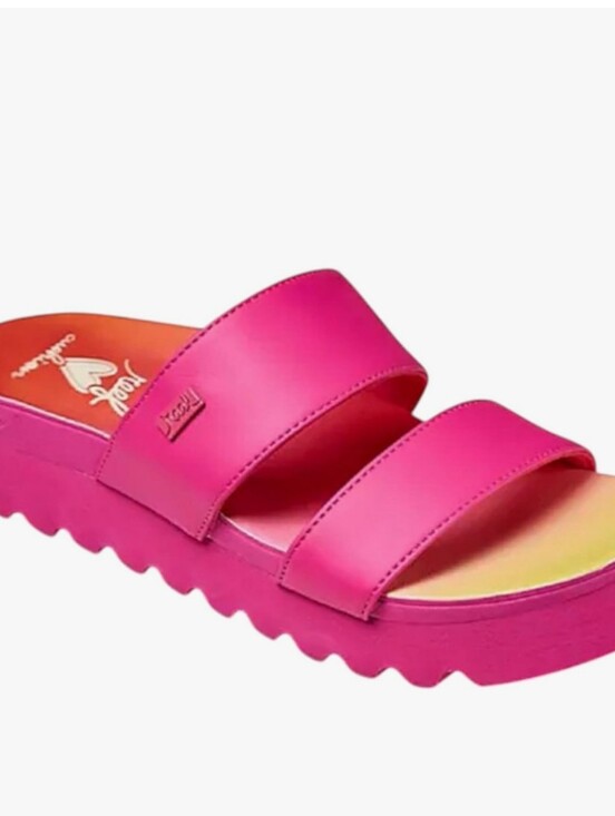 Reef Shoes - Reef Banded Horizon Hi Double-Strap Slide Sandal- Pink Orange
